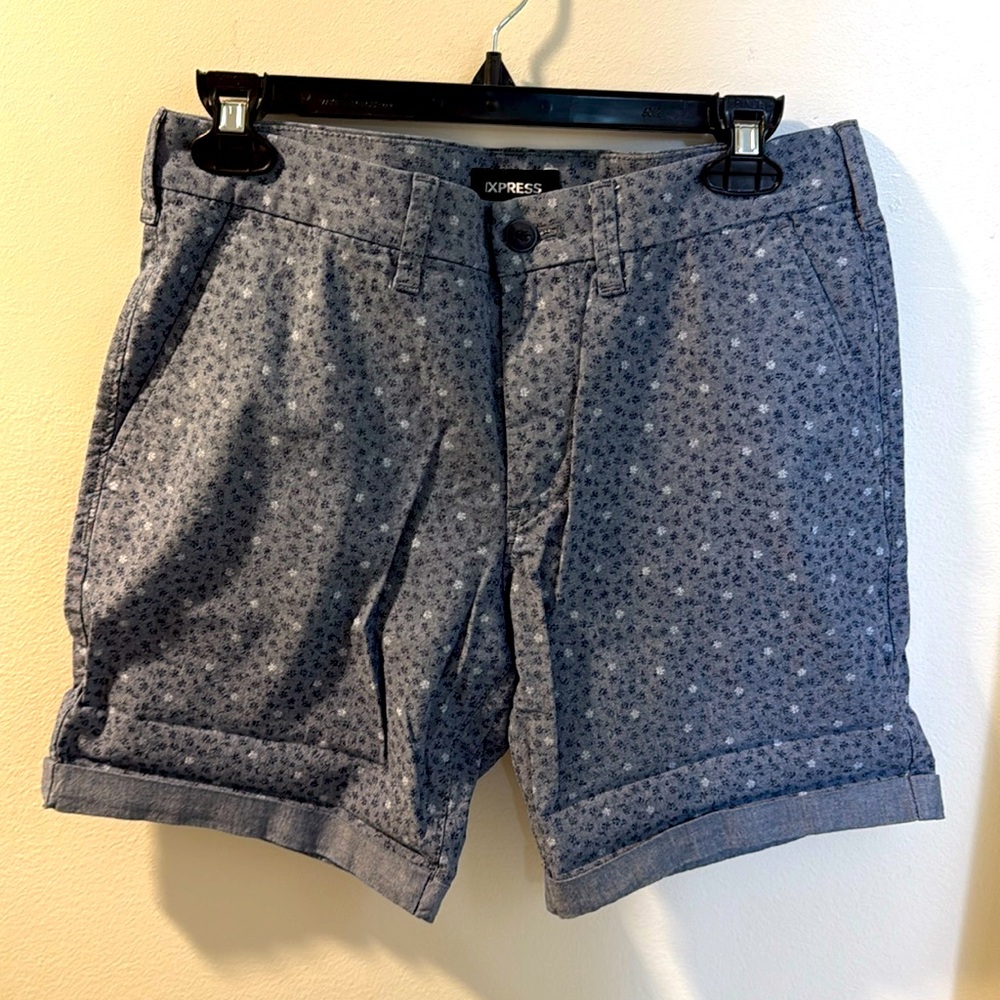 Express floral chambray cuffed shorts